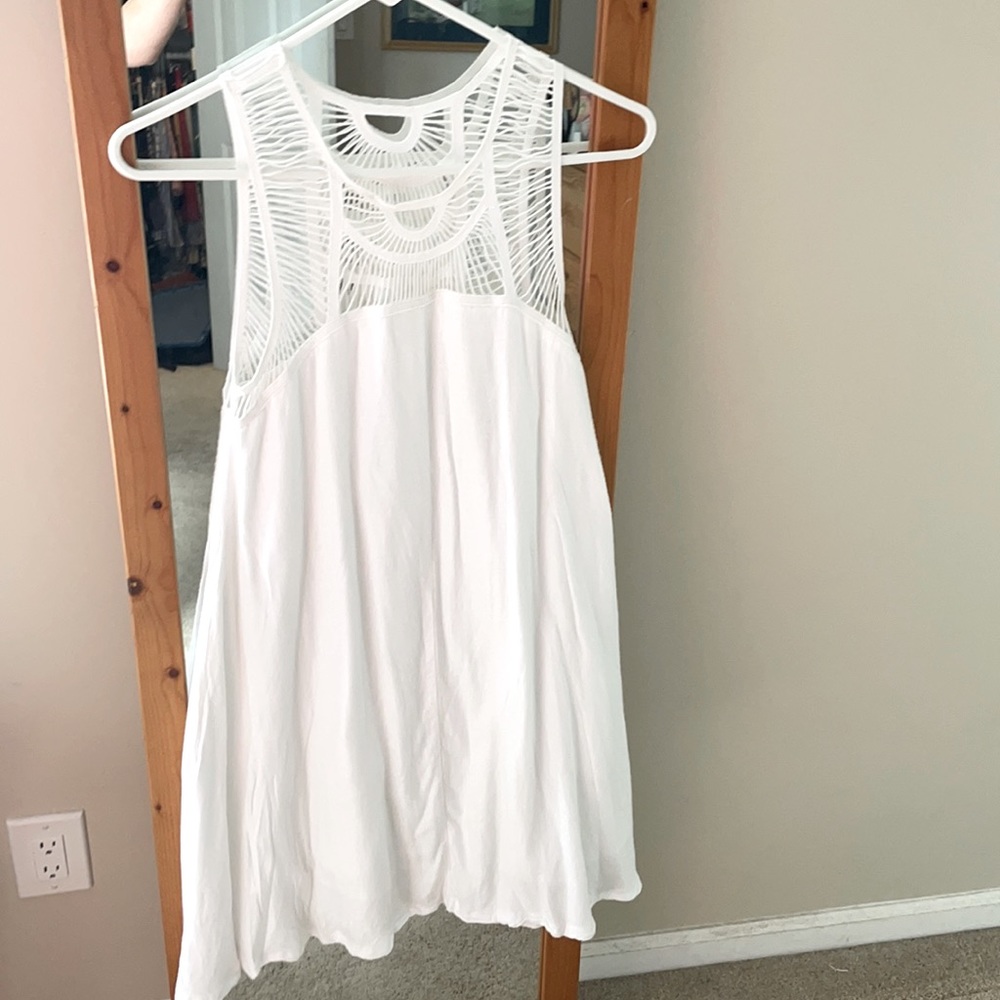 Crochet detail white flowy dress